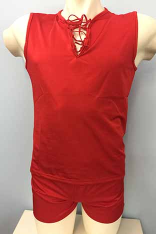 Summer Men's Lace up Sleeveless Muscle Shirt & Boxer Sets Bodysuit #402