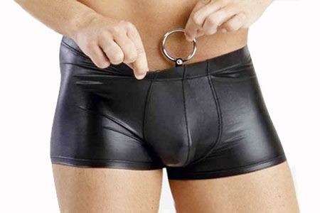 Sexy Erotic Mens Pleather Boxer Shorts w/ Ring Underwear #323